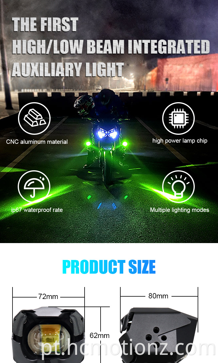 Fábrica HCMOTION ALTO BAIXO BAIXO BAIXA 60W Super BLIGNIMENTO RGB Muti Color DRL Motocicleta Spot Light Auxiliar LED Spotlight Highlight